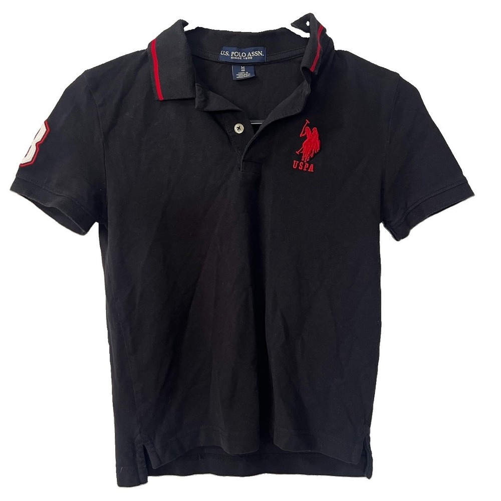 U.S. Polo Assn. Boys Black Polo Shirt Large Logo Size Medium (8)